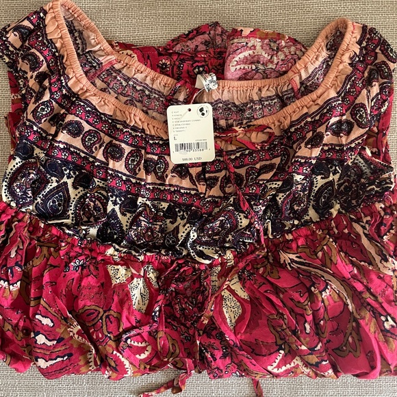 NEW Free People Bali Mariposa Slip Mini Dress In Strawberry Combo Red - Picture 6 of 13